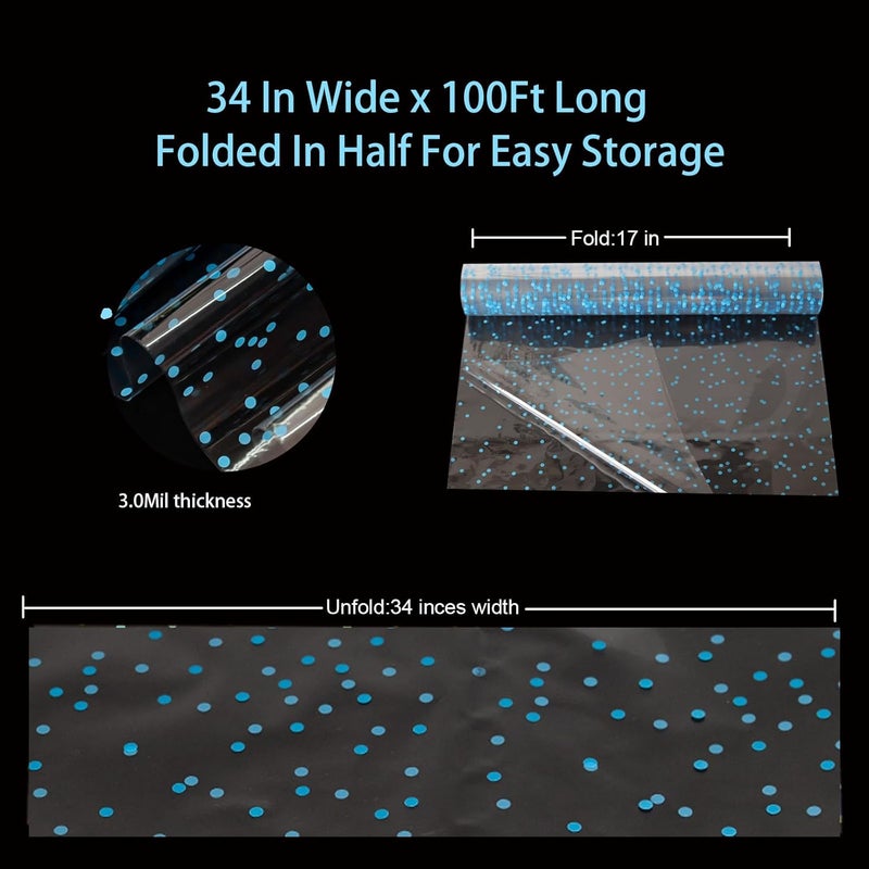 CMFYHM Clear Cellophane Wrap Roll (34" x 100’Ft) Blue Polka Dot Cellophane, Transparent Cellophane Wrap Roll for Treats, Gifts, Baskets, Flowers, Birthday Party,Easter, Christmas Decorations - Image 2